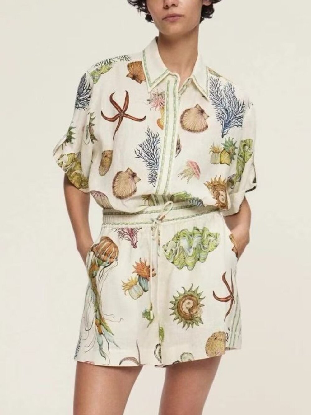 Zimmermann Cream Botanical & Sea Life Print Women's Two-piece set.